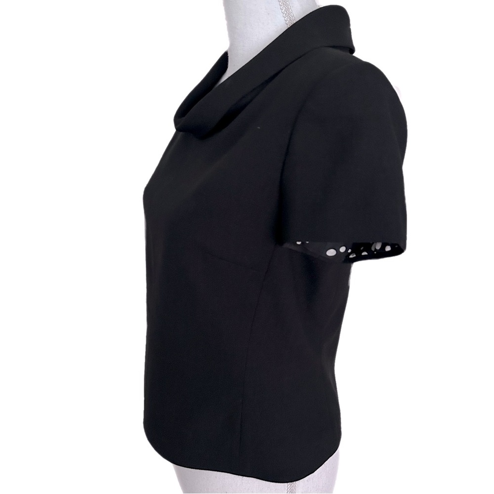 Talbots Retro Black Blouse Top Roll Collar Lined Short Sleeves Hidden Back Zip 4 - Picture 4 of 7